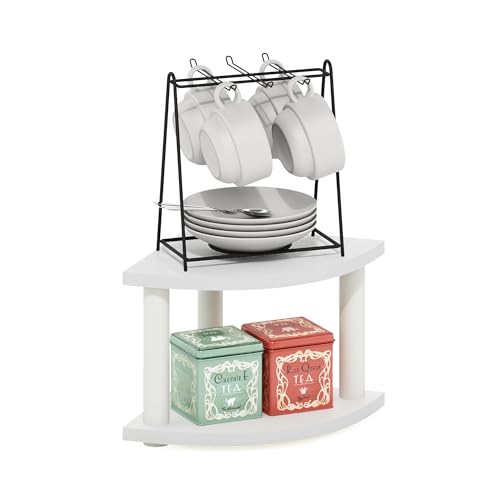Image of Furinno Turn-N-Tube Kitchen Countertop Organizer, 2-Tier Corner Countertop Organizer Shelf, Corner Shelf, for Kitchen, Pantry, Organizers and Storage, White