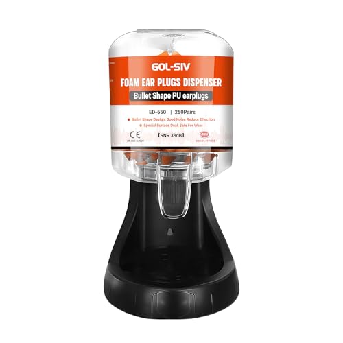 GOL-SIV Ear Plugs Dispenser with 500Pcs Refillable SNR 38dB(NRR 33dB) Noise Foam Earplugs Wall-Mounted Hearing Protection for Shooting Construction Site Work Orange