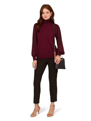 Adrianna Papell Women's Long Woven Sleeve Turtleneck Sweater4