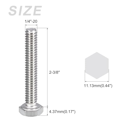 Image of METALLIXITY Hex Head Bolts (1 /4-20 x 2-3 /8 inch) 10Pcs, 304 Stainless Steel 18-8, Fully Threaded, External Hex Drive, Plain Finish, Hex Head Screw Bolt, Silver