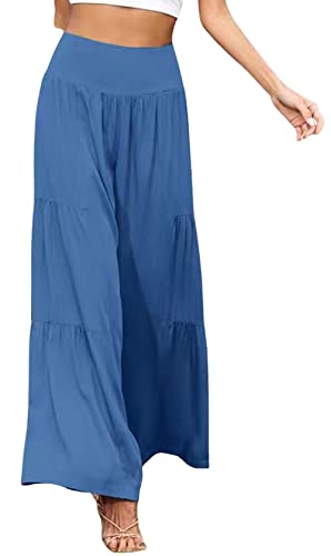 CHARTOU Women's Linen Wide Leg Pants High Waisted Tiered Palazzo Beach Flowy Pants