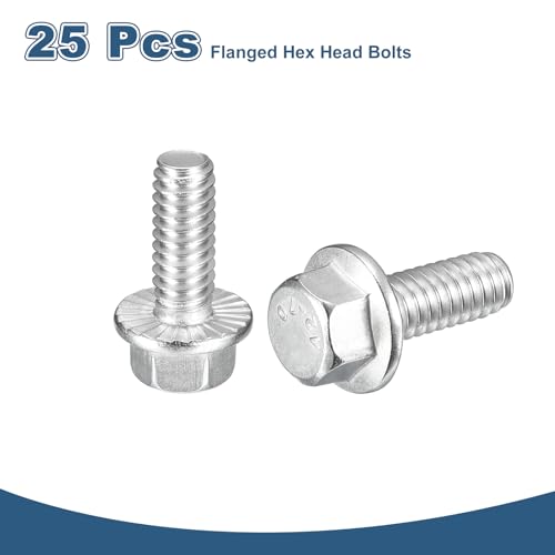 Image of uxcell 25Pcs 1 /4-20 x 5 /8 inch Flanged Hex Head Bolts, 304 Stainless Steel Flange Hexagon Screws, Flange Hex Drive Screws 5.8 Grade for Machinery Industry Home Appliances, Silver