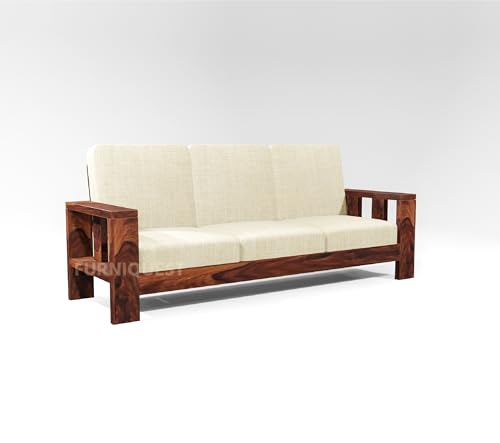 Image of Wooden Sofa Set 7 Seater for Living Room | Wooden Sofa Set | 7 Seater Sofa Set | Solid Sheesham Wood Sofa Set for Living Room Furniture (3+2+2 Natural Finish), Beige