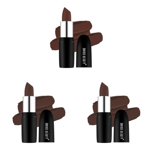 Image of Swiss Beauty Pure Matte Creamy Lipstick | Non-drying, Highly pigmented Lipstick | Shade- Coffee, 3.8gm| (Pack of 3)