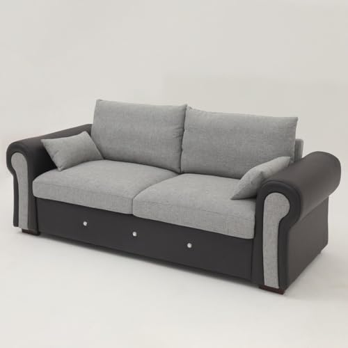 Panana 3 Seater Sofa with Grand Armrest for Living Room, Upholstered Linen Sofa Cushion Back Sofa for Bedroom, Light Gray - Image 9