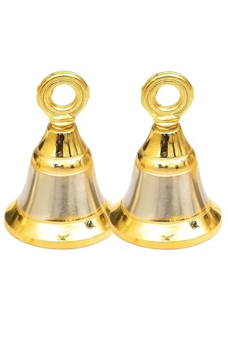 Image of Brass Hanging Temple Bell 24g | Traditional Pital Mandir Ghanti for Pooja, Gau MATA Aarti & Festivals | Indian Puja Cow Bell - Pack of 2
