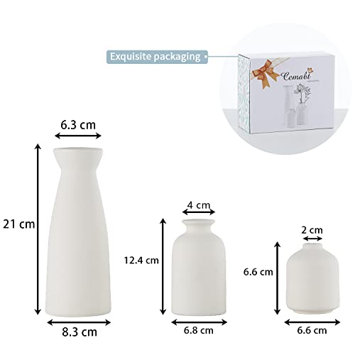 CEMABT White Ceramic vase Set-3 Small Flower vases for Decor,Modern Boho Farmhouse Home Decor,Decorative vase for Pampas Grass&Dried Flowers,idea Shelf,Table,Bookshelf ,Entryway- Distressed - Image 3