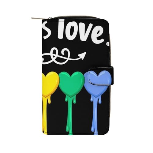 PU Leather Wallet with 12 Card Slots, Women Men Portable Wallets Multi-Functional Purse for Work, Travel, LGBT Pride Rainbow Heart Love Is Love Elegant Large Capacity Wallet