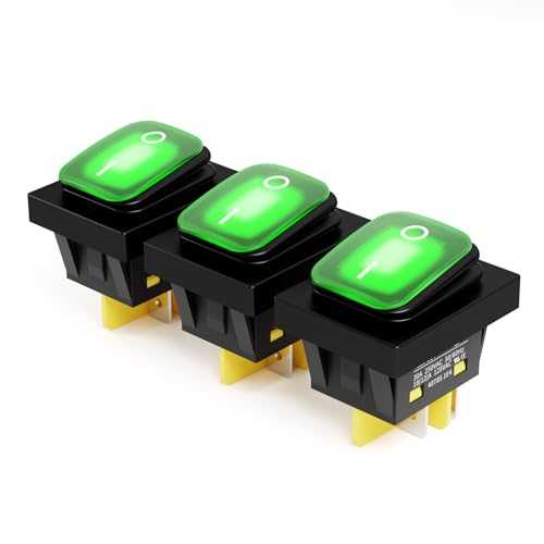3PCS KCD4 Toggle Switch on Off 30A Marine IP65 Waterproof Rocker Switch 12v Green LED 30x22mm for Cars,Boat, and DIY Enthusiasts(12-24V Green)