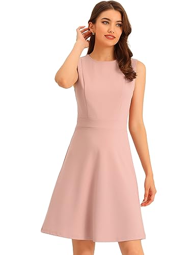 Image of Allegra K Women's Work Dress Round Neck Solid Color Sleeveless A-Line Business Casual Office Dresses