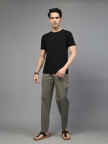 Image of Majestic Man Comfort Fit Solid Cotton Casual Lounge Pyjama with Elastic Waist, Drawstring & Zip Closure
