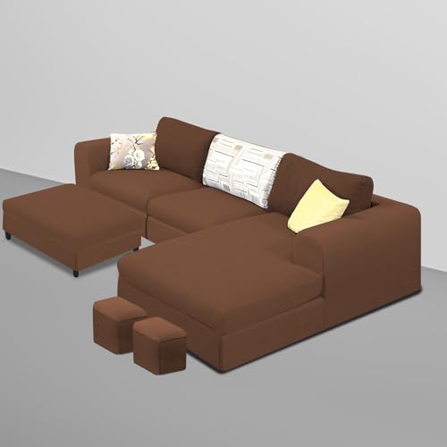Image of Koza RHS 4 Seater L Shape Sofa Set with Center Table for Living Room (Brown Fabric) Premium Fabric Sofa