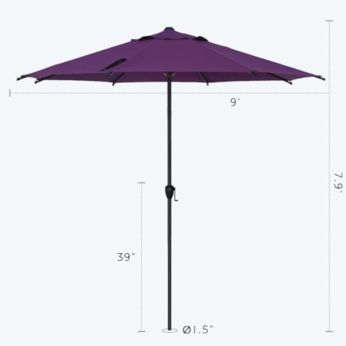 Image of Abba Patio 9FT Lyon Outdoor Patio Umbrella Outdoor Table Umbrella with Crank Market Umbrella 8 Sturdy Ribs UV Protection Waterproof and Push Button Tilt for Garden Deck Backyard,Purple
