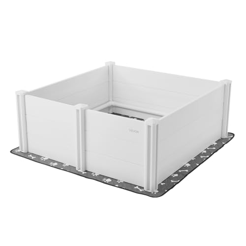 VEVOR Wurfkiste für Hunde, 122x122x46cm, Welpenlaufstall aus Kunststoff-PVC mit höhenverstellbarer Tür & waschbarer PIPI-Unterlage, verformungssicherer Welpenkiste für große Hunde, Milchweiß