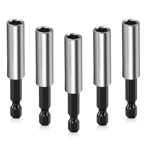 5 Stück Bithalter 1/4 Bithalter Magnetisch 60mm Schnellwechsel Bit Verlängerung Bit Halterung Sechskantschaft Bits für Elektrische Bohrmaschine Schlagschrauber Akkuschrauber