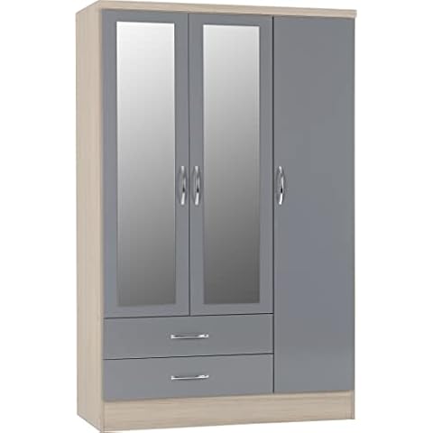 Seconique Nevada 3 Door 2 Drawer Wardrobe, Grey Gloss Cover