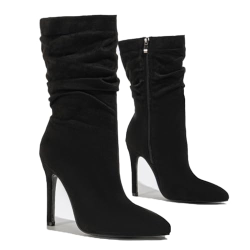 Women'S Suede Stiletto Heel Ankle Boots Fashion Pointed Toe Side Zipper High Heel Dress Booties For Office Work Party