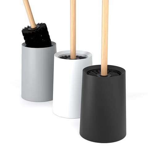 SAVEGA Toilet Brush with Bamboo Handle & Nylon Bristles XL WC Brush 46 cm Elegant Toilet Brush Set with Plastic Holder Modern Bathroom Accessory (Black)