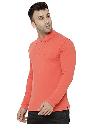 Image of CHKOKKO Men's Polo Cotton Regular Fit Full Sleeves T-Shirt with Pocket Pink Size L