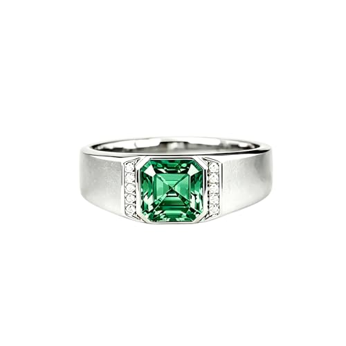 PEIMKO Emerald Green May Birthstone Rings for Him 925 Sterling Silver Moissanite Wedding Ring Custom Engraving Engagement, Anniversary, Birthday or Father Day Gift for Men