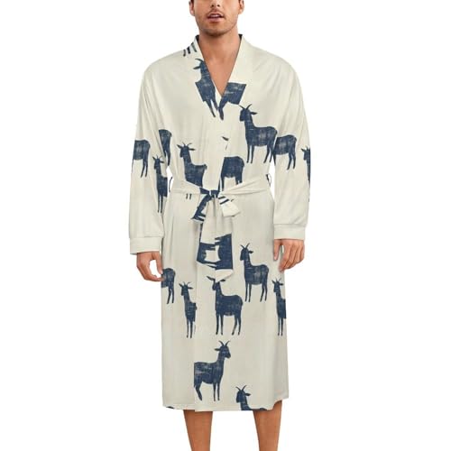 Nevjipu Bata de dormir para mujer y hombre, diseño rústico de silueta de cabra con estampado de silueta de cabra, bata de baño ligera con cinturón de, Multicolor, M