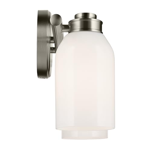 Image of Kichler Shae 2-Light Bathroom Vanity Light, Brushed Nickel | White opal glass vanity light for modern bathroom mirrors (15 inch x 9 inch), 55201NI