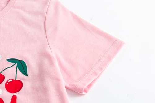 Vopmocld Big Girls' Short Sleeve Long Pants Pajama Sets 4PCS Cartoon Patterns Strawberry Cute Cherry Sleepwear Nighty Lounge4