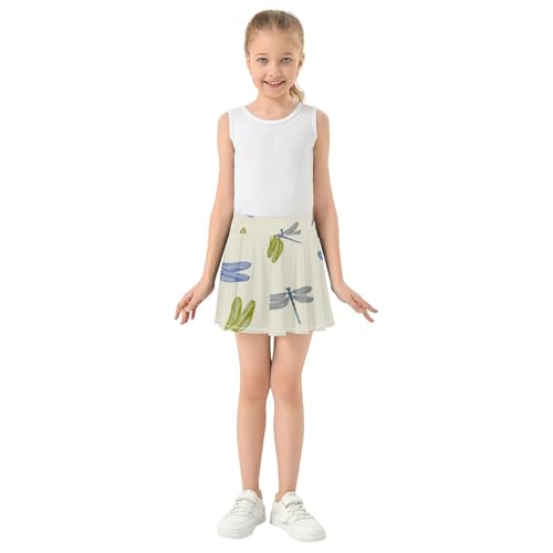 Joisal Print Athletic Shorts for Girls Skorts Skirts with Shorts Pleated Dragonflies Beige 4t3