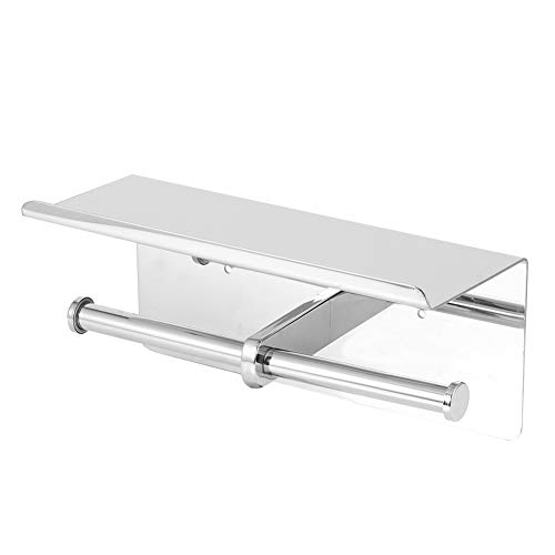Qiraoxy Inoxydable Acier Double Étagère Rouleau Papier Toilette Papier Étagère avec Mobile Téléphoner Stockage Étagère