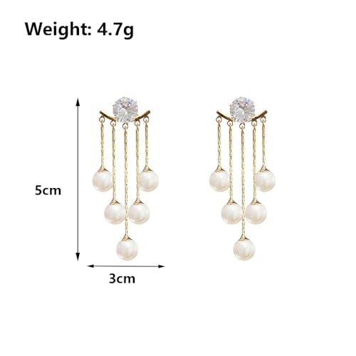 Trendy Boho Pearl Dangle Earrings Rhinestone Tassel Chandelier Earrings Hypoallergenic Front Back Earrings Jewelry Accessory Presents for Wedding Prom3