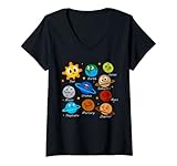 Mujer Divertido pijama del sistema solar de astronauta del mundo Camiseta Cuello V