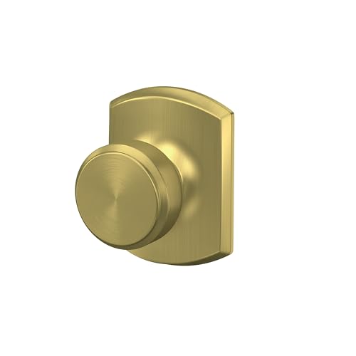 Image of SCHLAGE Bowery Hall /Closet Passage Door Knob, Satin Brass | Hall or closet door knob with no lock, Easy to install, Certified durability, Universal fit