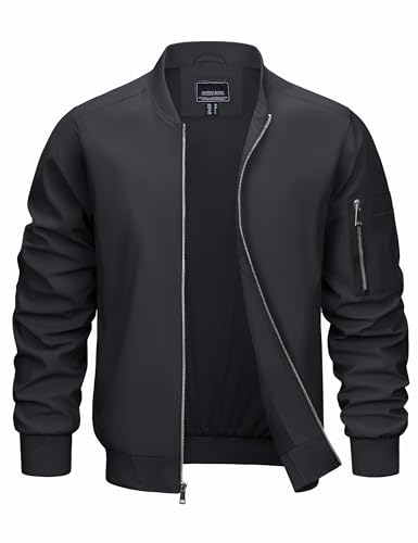 CRYSULLY Men's Bomber Jacket Lightweight Spring Fall Casual Windbreaker Full Zip Outwear Coat