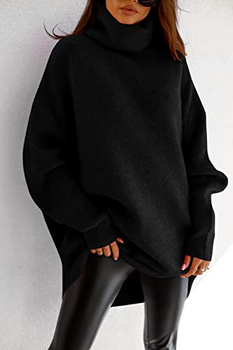 Image of Womens Turtleneck Oversized Sweater Batwing Chunky Pullover Sweater Casual Fall Loose Knit Jumper Top