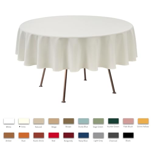Image of maxmill Round Weaved Texture Design Tablecloth Spill-Proof Wrinkle Free Soft Washable Table Cloth for Circular Table Cover, for Dining Room Buffet Banquet Parties Holiday Dinner, 90 Inch Ivory