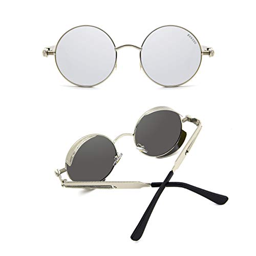 Image of RONSOU Steampunk Style Round Vintage Polarized Sunglasses Retro Eyewear UV400 Protection Matel Frame