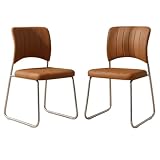 CARDIO BEAT Set de 2 Sillas Ejecutiva Tapizada en Cuero Sintético Negro con Base de Trineo Metálica, 80x50x42 cm, Sin Ensamblaje Requerido (2, Cafe)