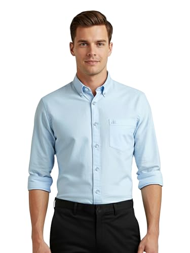 Image of Beyoung Oxford Cotton Shirt for Men | Premium Oxford Fabric | Regular Fit | Button-Down Collar