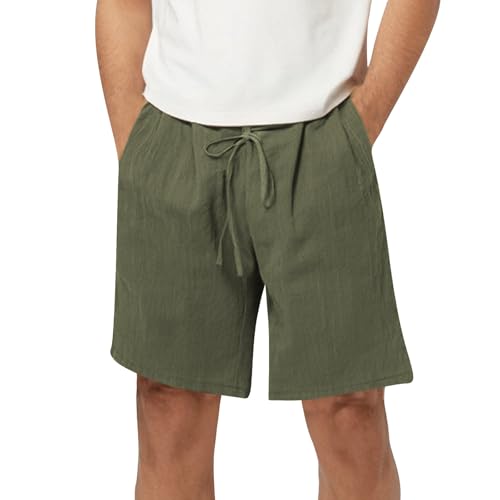 Generisch Pantalones cortos de lino para hombre, pantalones cortos de verano y ocio, pantalones cortos de verano, pantalones cortos de deporte, corte regular, pantalones cortos de chándal de color