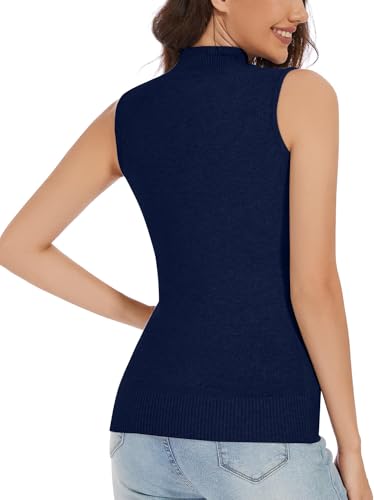 Image of Sleeveless Mock Neck Knit Tops for Women Slim Fit Turtleneck Sweater Vest Business Work Tank Pullover