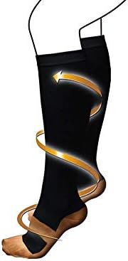 Lumino Cielo Compression Stockings Knee Length For Varicose Veins, Calf Pain, Plantar Fasciitis & Heel Pain, with Copper Infused Fibers (Black, S/M)