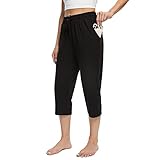 CULAYII Women's Yoga Pants，Capri Jogger Cargo Pants with Pockets Workout Wide Leg Lounge Sweatpants for Women Black