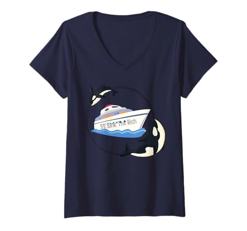Mujer Fun SS Sink el Rico Yate Boat Orca Lover Killer Whale Meme Camiseta Cuello V