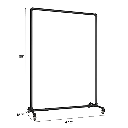 Homekayt Industrial Pipe Clothing Rack On Wheels Heavy Duty Garment Racks Rustic Rolling Rack For Home, Clothes Display Rack Retail Display-Black #TOP6