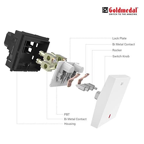 Image of Goldmedal Air Aura 32 Ampere Double Pole Switch With Indicator, White - (Pack of 10)