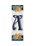 Piastrelle in ceramica italiana con design a limoni, con numeri e lettere, dimensioni delle piastrelle: 10 cm x 3,5 cm (lettera A)