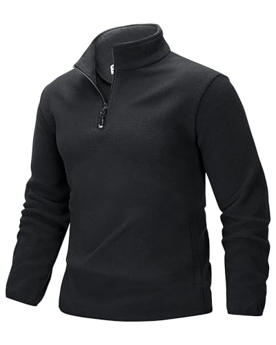 33,000ft Men's Fleece Pullover Warm Half Zip Microfleece Jacket Lightweight Outdoor Sweatshirt Thermal Top with 2 Pockets for Autumn Winter, Hiking, Work, Black XXL