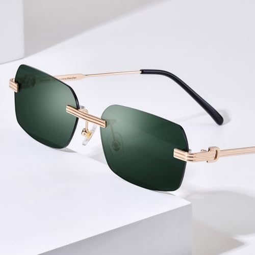 Image of HEPIDEM Rimless Rectangle Zircon Diamonds UV400 Square Sunglasses for Men with Nylon Lens