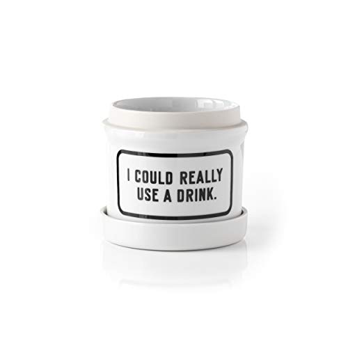 Brass Monkey I Could Really Use A Drink Plant Holder With Drip Tray – Vintage Inspired Plant Pot With Bold Artwork – Measures 4.42” In Diameter – Heavyweight Ceramic Pot With Drip Tray #TOP4