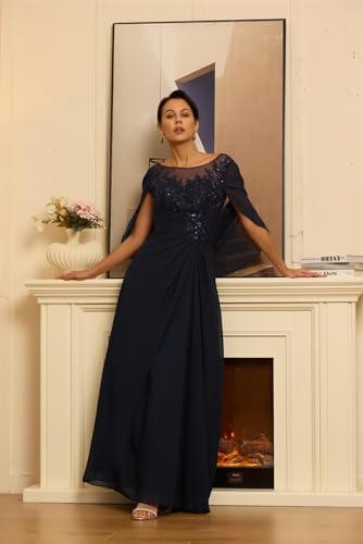 Lace Appliques Mother of The Bride Dresses with Cape for Weding A Line Ruched Chiffon Formal Dress4